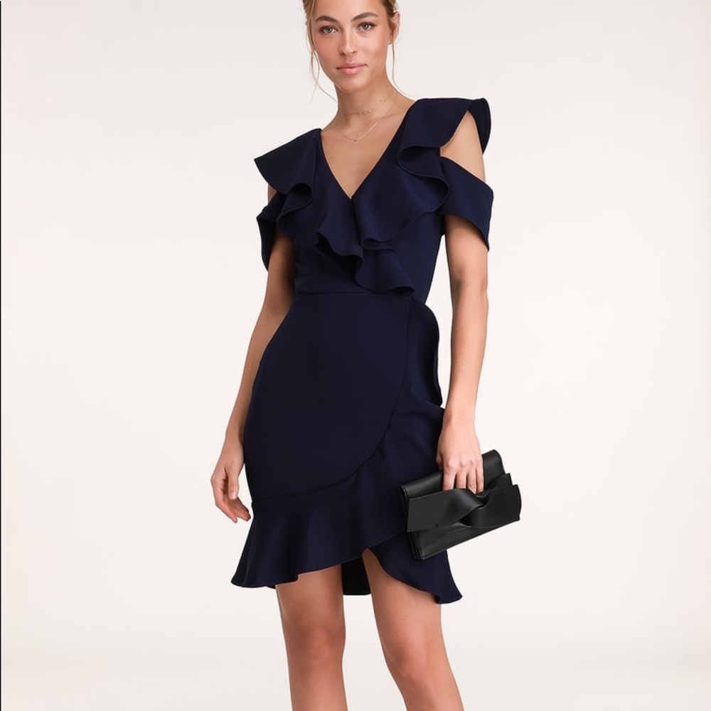 Lulu’s Elliana Navy Blue Ruffled Bodycon Dress